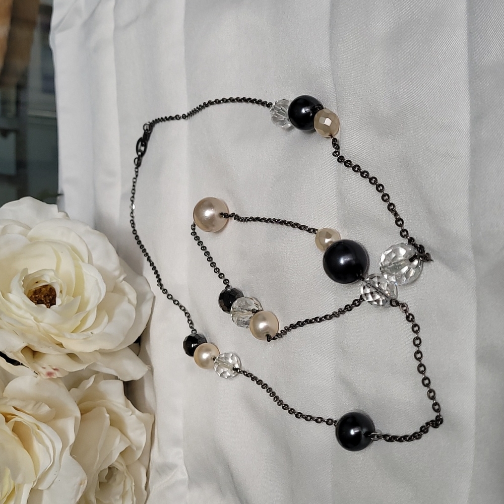 White House Black Market beaded necklace graphite chain